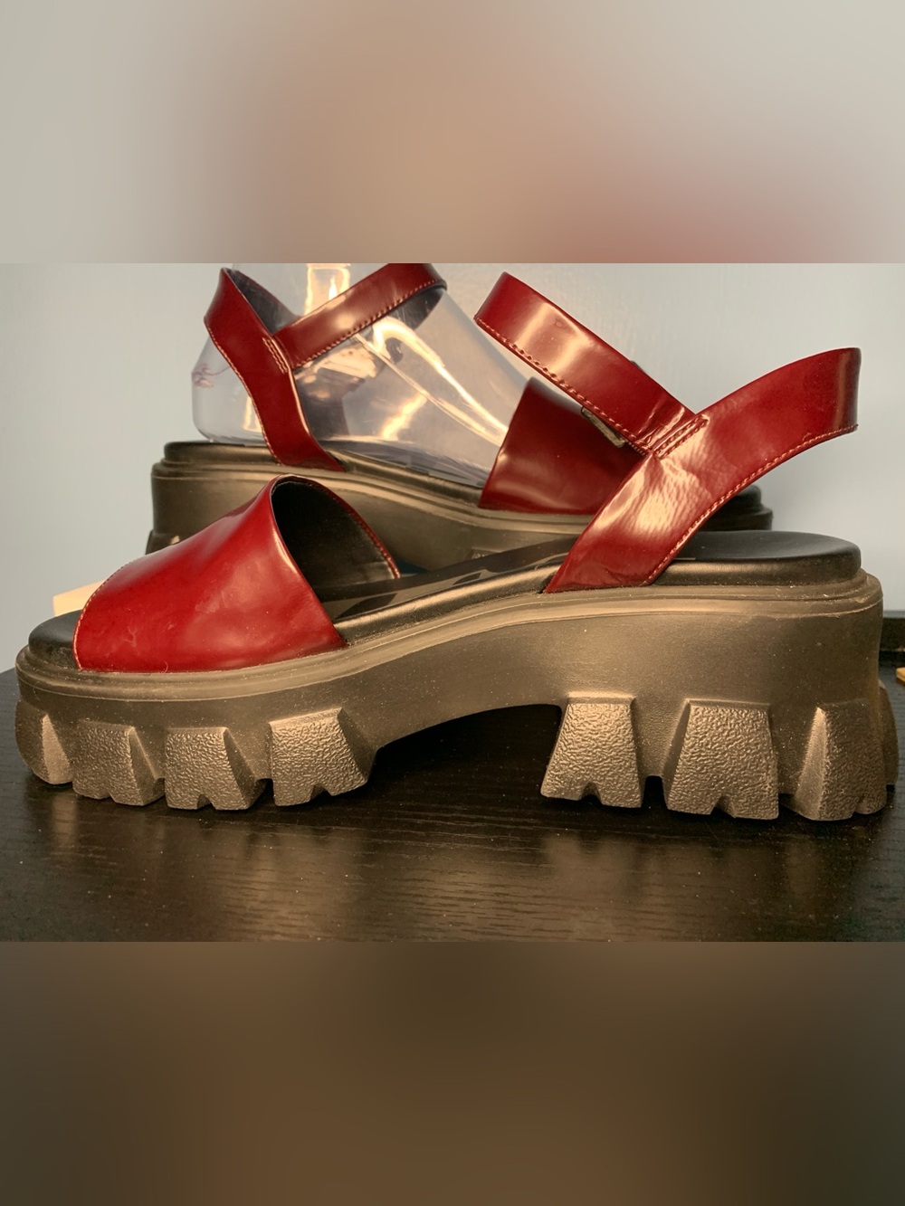 Gianni Bini Wine Red Patent Strap Lug Sandal
